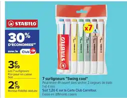Carrefour STABILO 7 surligneurs Swing cool offre