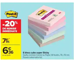Carrefour POST-IT 6 blocs cube super Sticky offre