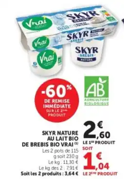 U Express VRAI Skyr nature au lait bio de brebis bio offre