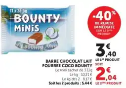 U Express BOUNTY Barre chocolat lait le 1 produit fourree coco offre