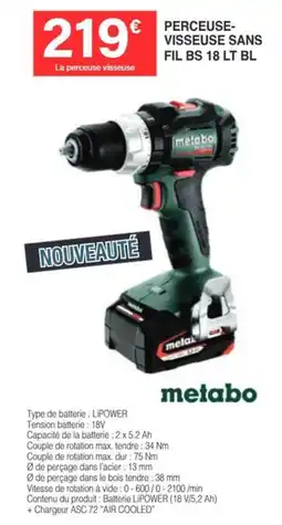Chretien Matériaux METABO Perceuse- visseuse sans fil bs 18 lt bl offre