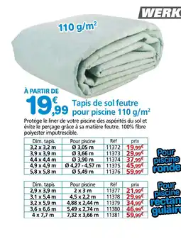 Provence Outillage WERKA PRO Tapis de sol feutre pour piscine 110 g/m² offre