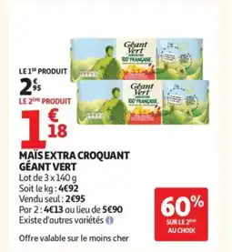 Auchan GÉANT VERT Maïs extra croquant offre