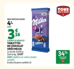 Auchan MILKA Tablettes de chocolat oréo offre