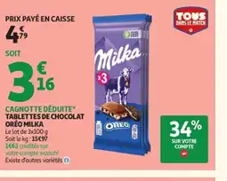 Auchan MILKA Tablettes de chocolat oréo offre