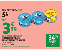 Auchan PETIT NAVIRE Morceaux de thon au naturel offre