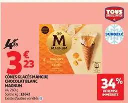 Auchan MAGNUM Cônes glacés mangue chocolat blanc offre