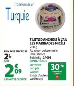 Auchan Filets d'anchois à l'ail les marinades micéli offre