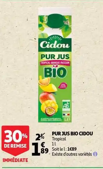 Auchan Direct Pur Jus Bio Cidou offre