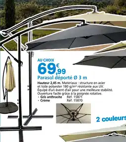 Provence Outillage Parasol déporté Ø 3 m offre