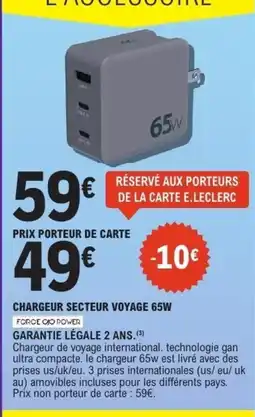 E.Leclerc Force Power Chargeur secteur voyage 65w offre