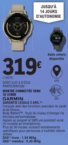 E.Leclerc Garmin Montre connectée venu 3s 41mm offre