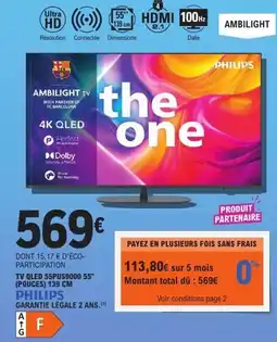E.Leclerc Philips Tv qled 55pus9000 55" offre