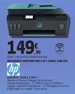 E.Leclerc HP Imprimante mutifonction 4 en 1 smart tank 658 offre