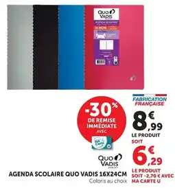 Super U Quo vadis Agenda scolaire offre