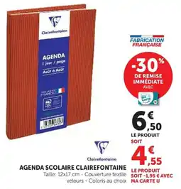 Super U Clairefontaine Agenda scolaire offre