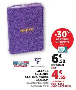 Super U Clairefontaine agenda scolaire offre