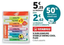 Super U Stabilo 9 surligneurs swing cool fluo offre