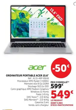 Super U Acer ordinateur portable 15.6" offre