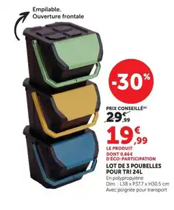 Super U Lot de 3 poubelles pour tri offre