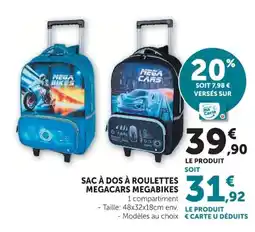 Hyper U SAC À DOS À ROULETTES MEGACARS MEGABIKES offre