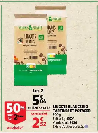 Auchan Direct Lingots Blancs Bio Tartines Et Potager offre