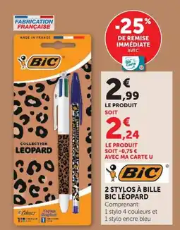Hyper U 2 STYLOS À BILLE BIC LEOPARD offre