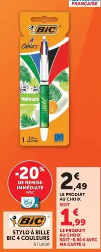 Hyper U STYLO À BILLE BIC 4 COULEURS offre