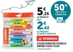 Hyper U 9 SURLIGNEURS STABILO SWING COOL FLUO offre