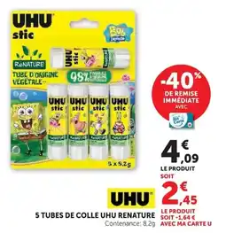 Hyper U 5 TUBES DE COLLE UHU RENATURE offre