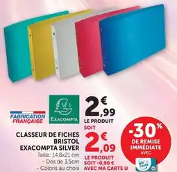 Hyper U CLASSEUR DE FICHES BRISTOL EXACOMPTA SILVER offre