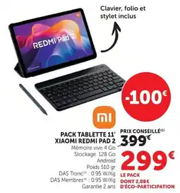 Hyper U PACK TABLETTE 11' PRIX XIAOMI REDMI PAD 2 offre
