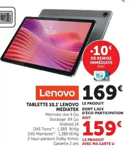 Hyper U TABLETTE 10,1' LENOVO MEDIATEK offre