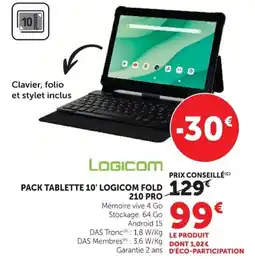 Hyper U PACK TABLETTE 10' LOGICOM FOLD 210 PRO offre