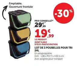 Hyper U LOT DE 3 POUBELLES POUR TRI offre