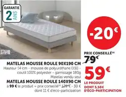 Hyper U MATELAS MOUSSE ROULE offre