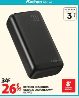 Auchan QILIVE Batterie de secours 30 000mah 20w offre