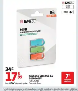 Auchan Pack de 3 cles usb 2.0 d250 16gb offre