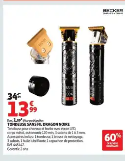 Auchan Tondeuse sans fil dragon noire offre