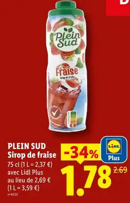 Lidl Plein sud sirop de fraise offre