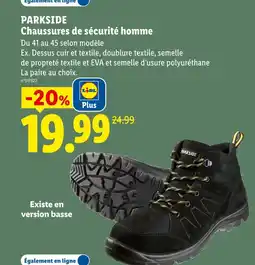 Lidl Parkside chaussures de sécurité homme offre