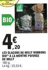E.Leclerc Les glaçons de milly bonbons bio à la menthe poivree de milly offre