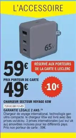 E.Leclerc Chargeur séteur voyage 65w offre