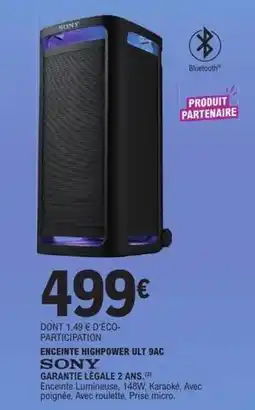 E.Leclerc Sony - enceinte highpower ut 9ac garante lecale 2 ans offre