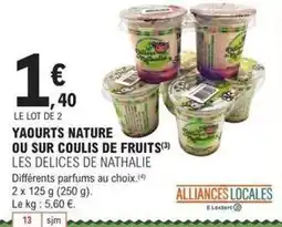 E.Leclerc Yaourts nature ou sur coulis de fruits offre