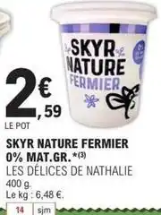 E.Leclerc Skyr nature fermier 0% mat.gr offre