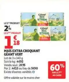Auchan Supermarché Géant vert - mais extra croquant offre