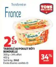 Auchan Supermarché Bonduelle - taboulé au poulet rôti offre