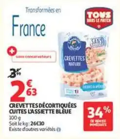 Auchan Supermarché Tous - crevettes décortiquées cuites l'assiette bleue offre
