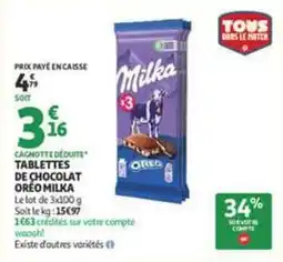 Auchan Supermarché Milka - tablettes de chocolat oreo offre